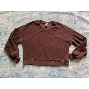 Auden Brown Teddy Cropped Fleece Crew Neck Sweater Medium